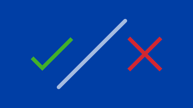 绿色勾选,红色X在蓝色背景上